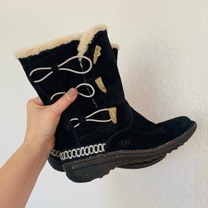 UGG Kona Black Suede Toggle Side Buttons Calf Winter Boots Women’s Size 8